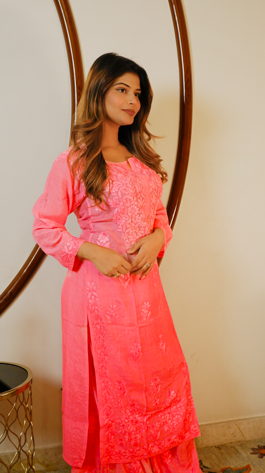 Gulabi Noor (Masleen Chikan Kurta Set)