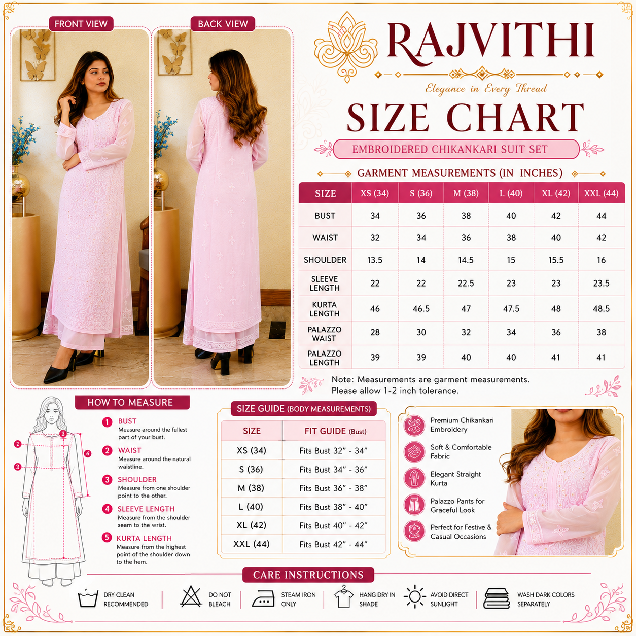 Gulabi Nazaakat (Pure Georgette Chikan Kari Kurta & Bottom Set)