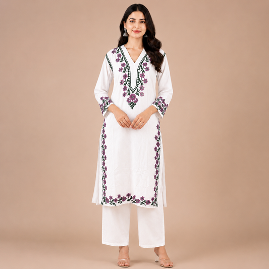 Women's White Rayon Chikankari Kurti | Rajvithi