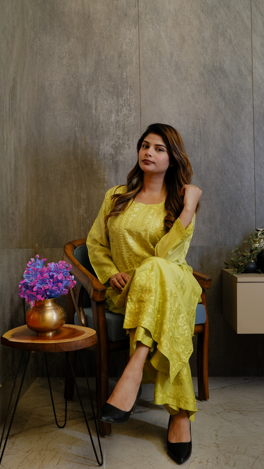 Lemon Glow (Chanderi Kurti & Pant Set)