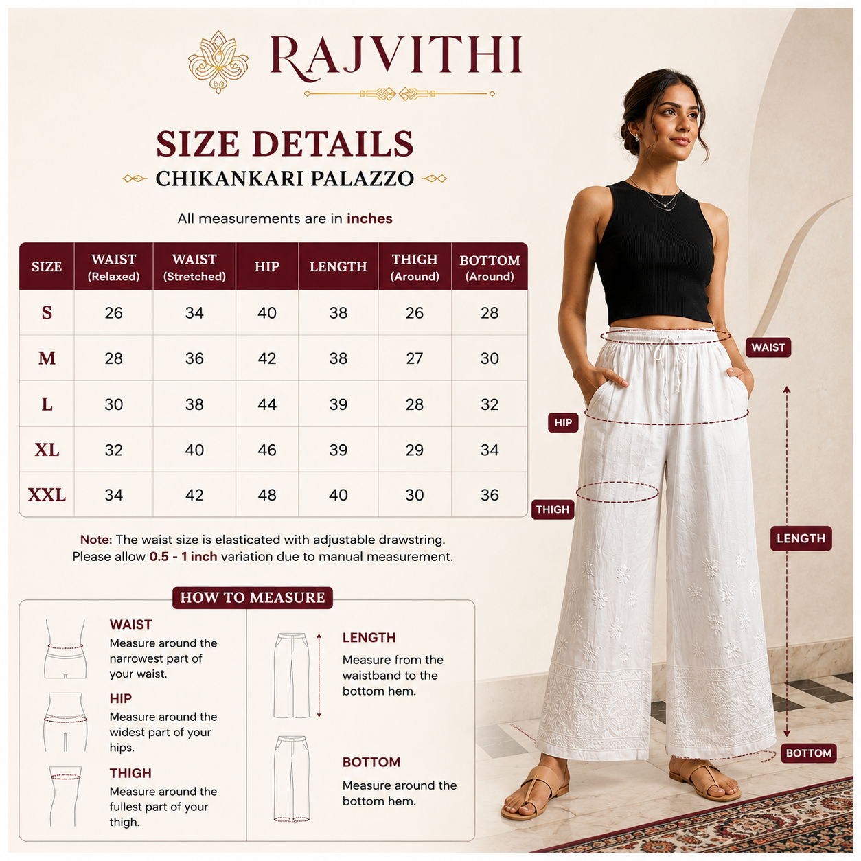 Rajvithi Women's White Lucknowi Chikankari Palazzo