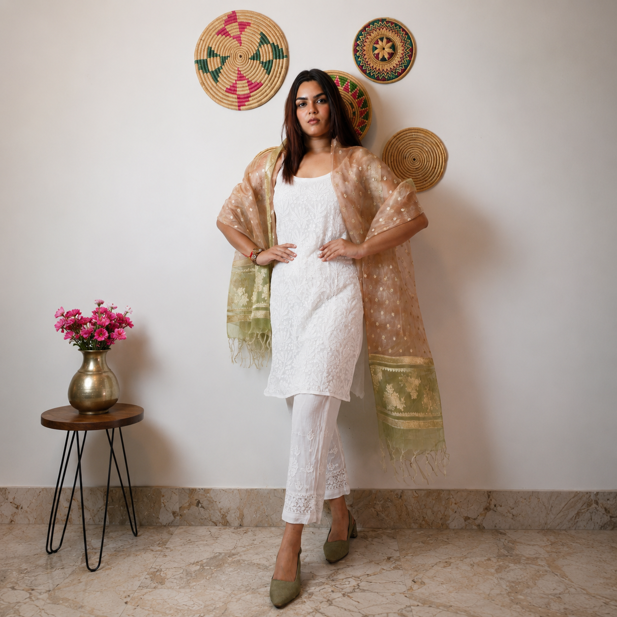 Zayna White Georgette Chikankari Full Set for Women | Rajvithi