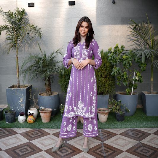 Noor-e-Chikan (Modal Chikan Kari Kurta &amp; Pant Set)