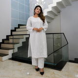 Moonlit Muse White Cotton Chikankari Kurta for Women | Rajvithi