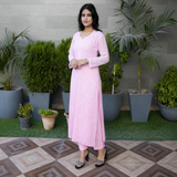 Blush Pink Straight Kurti with Subtle Embroidery