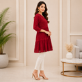 Women's Wine Chikankari Kurti | Premium Embroidered A-Line Kurta | Rajvithi