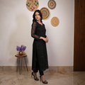 Black Embroidered Kurti with Sheer Sleeves