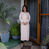 Peach Embroidered Straight Kurti with Delicate Detailing