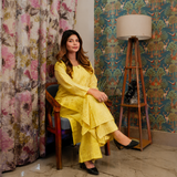 Sunshine Grace Yellow Chanderi Chikankari Kurta Set for Women | Rajvithi