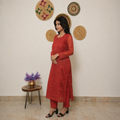 Red Embroidered Kurti with Sheer Sleeves