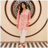 Women's Peach Chikankari Kurti | Premium Embroidered Straight Kurta | Rajvithi