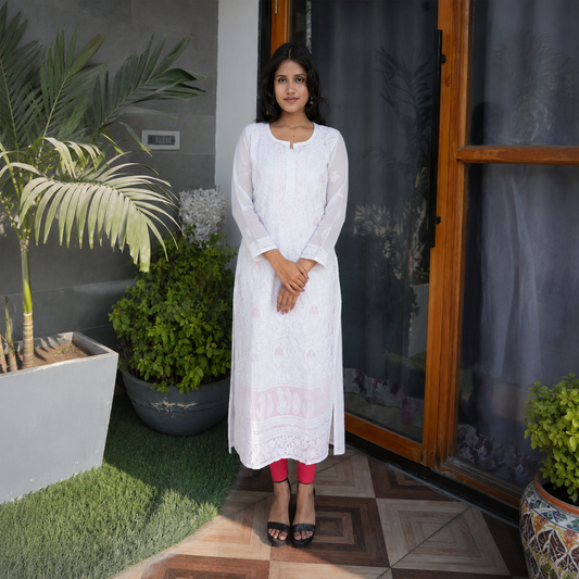 Classic White Straight Kurti with Minimal Detailing