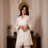 Ivory Straight Chikankari Kurti Set with Minimal Detailing for Women | Rajvithi