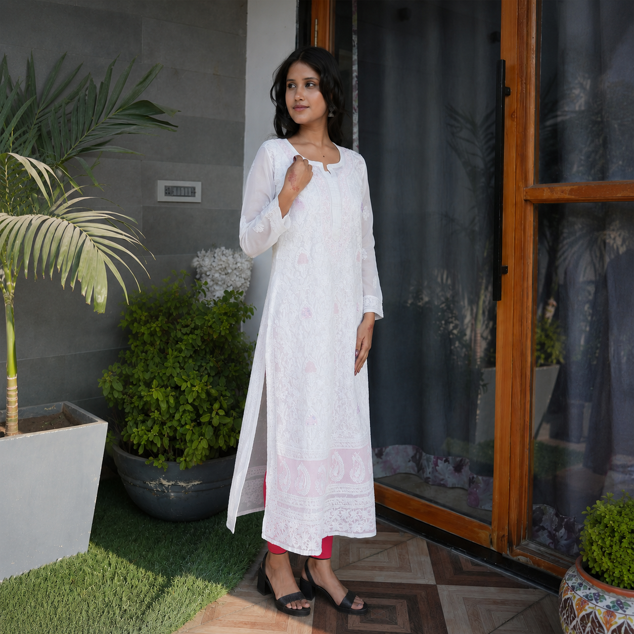 Classic White Straight Kurti with Minimal Detailing