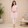 Women's Baby Pink Chikankari Kurti | Premium Embroidered Straight Kurta | Rajvithi