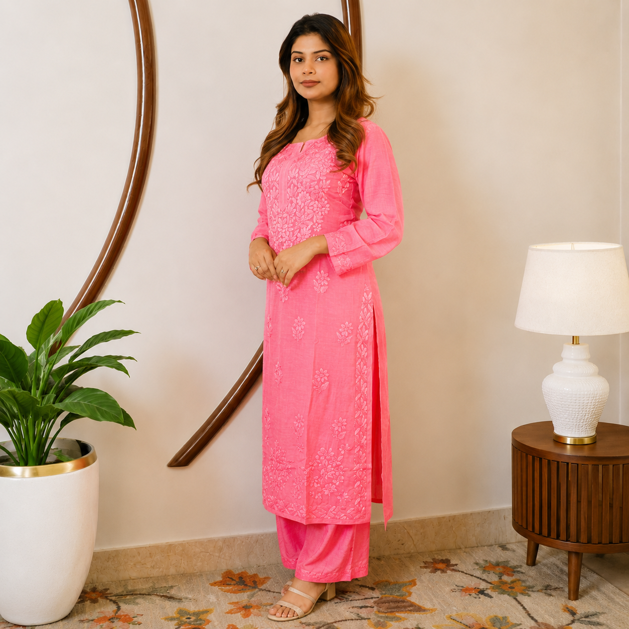 Gulabi Noor (Masleen Chikan Kurta Set)