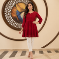 Women's Wine Chikankari Kurti | Premium Embroidered A-Line Kurta | Rajvithi