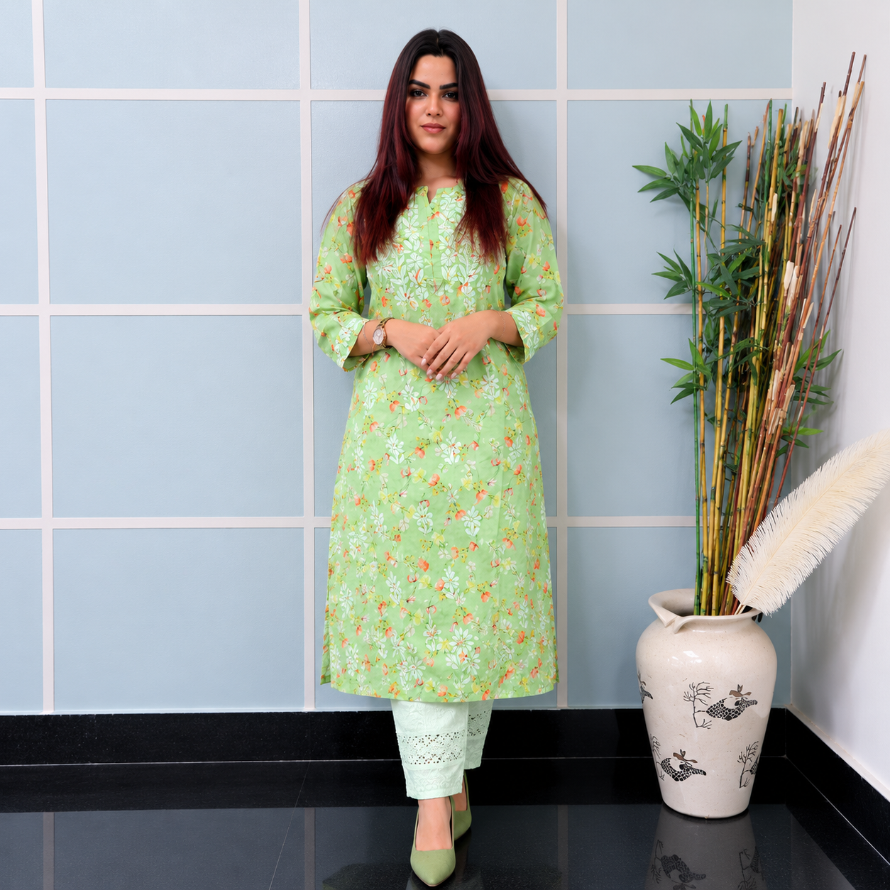 Mint Blossom (Modal Chikan Kurta)