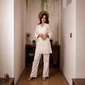 Ivory Straight Chikankari Kurti Set with Minimal Detailing for Women | Rajvithi