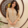 Women's Beige Chikankari Kurti | Premium Embroidered Straight Kurta | Rajvithi