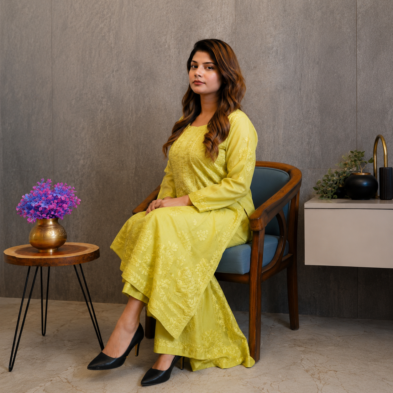 Lemon Glow (Chanderi Kurti &amp; Pant Set)