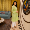 Women's Pista Green Chikankari Kurti | Premium Embroidered A-Line Kurta | Rajvithi