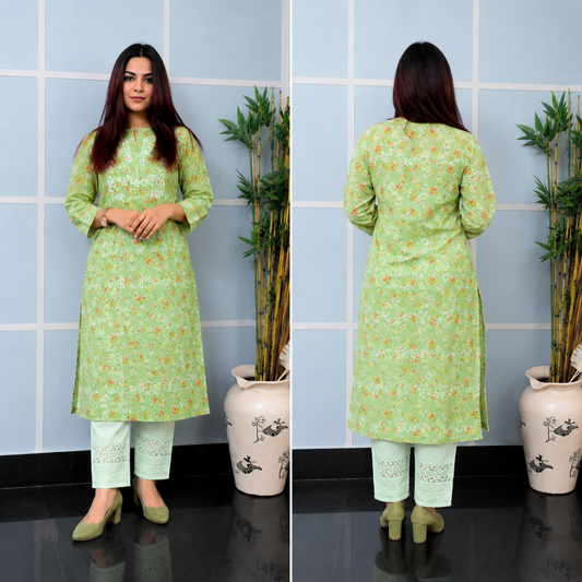 Mint Blossom (Modal Chikan Kurta)