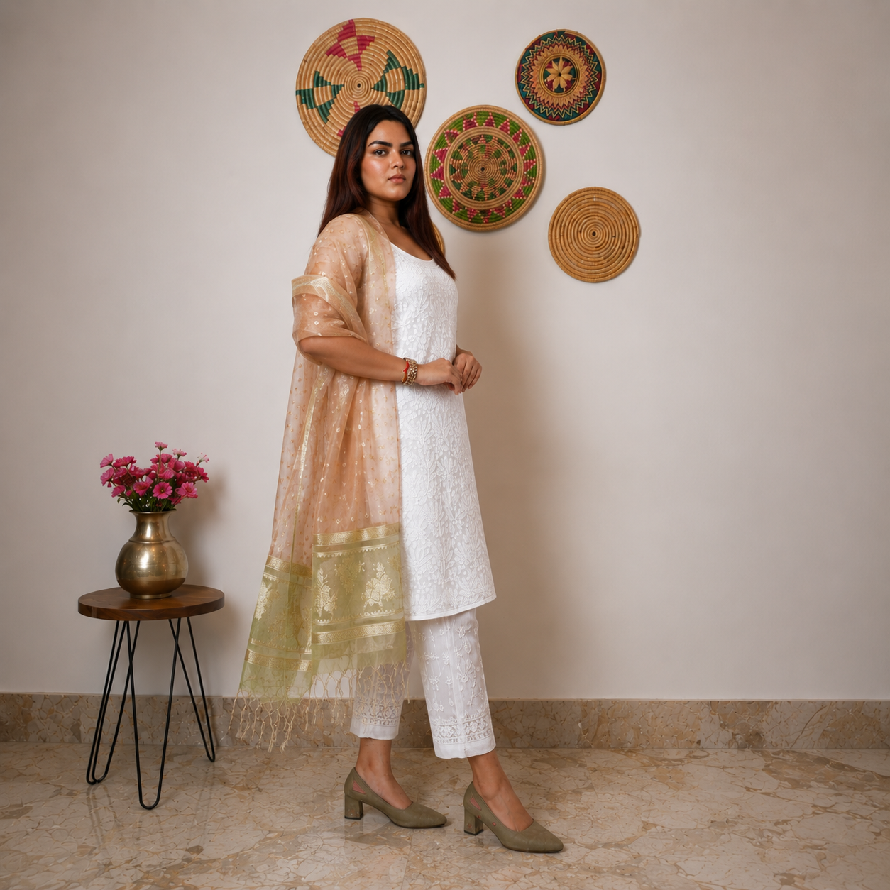 Zayna White Georgette Chikankari Full Set for Women | Rajvithi