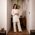 Ivory Straight Chikankari Kurti Set with Minimal Detailing for Women | Rajvithi
