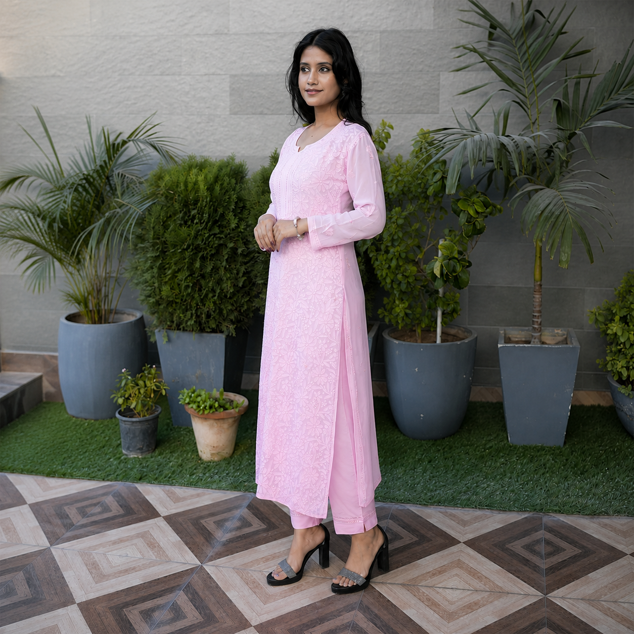 Blush Pink Straight Kurti with Subtle Embroidery