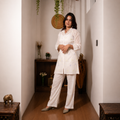 Ivory Straight Chikankari Kurti Set with Minimal Detailing for Women | Rajvithi