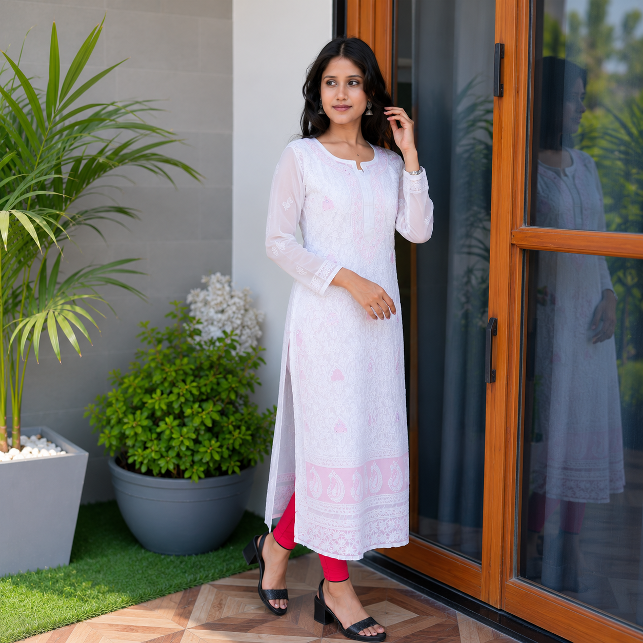 Classic White Straight Kurti with Minimal Detailing