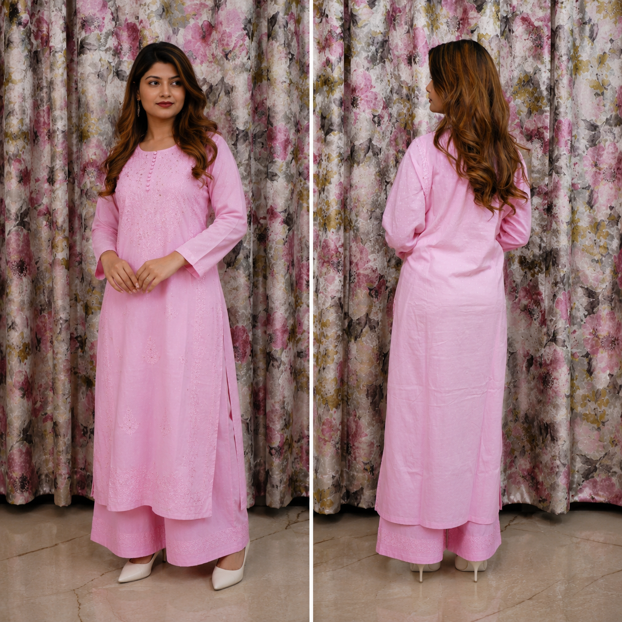 Sakura Serenity Pink Cotton Mukesh Work Kurta for Women | Rajvithi
