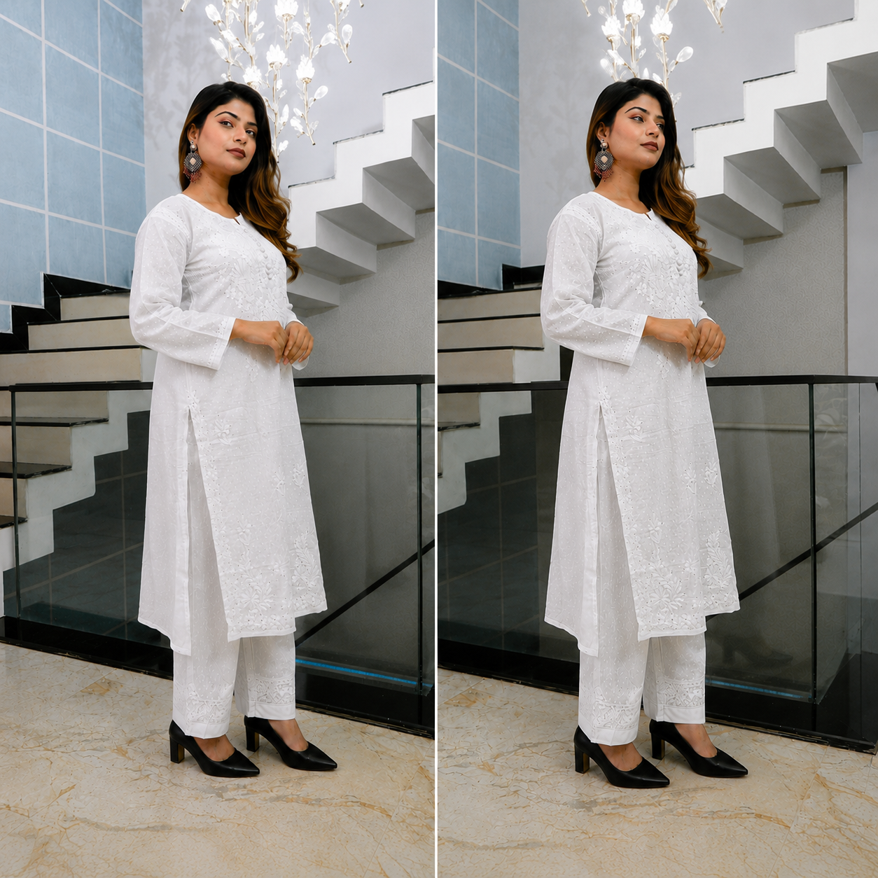 Moonlit Muse White Cotton Chikankari Kurta for Women | Rajvithi