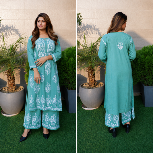 Noor-e-Chikan (Modal Chikan Kari Kurta &amp; Pant Set)