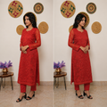 Red Embroidered Kurti with Sheer Sleeves