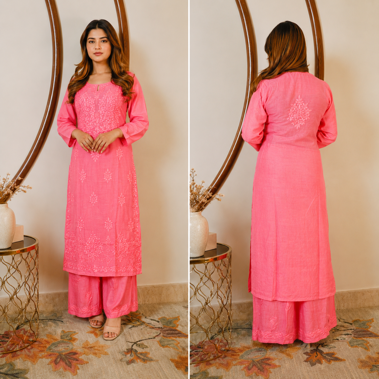 Gulabi Noor (Masleen Chikan Kurta Set)