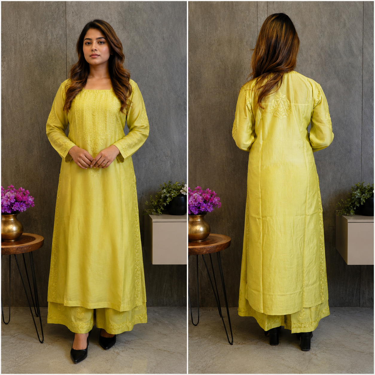 Lemon Glow (Chanderi Kurti &amp; Pant Set)