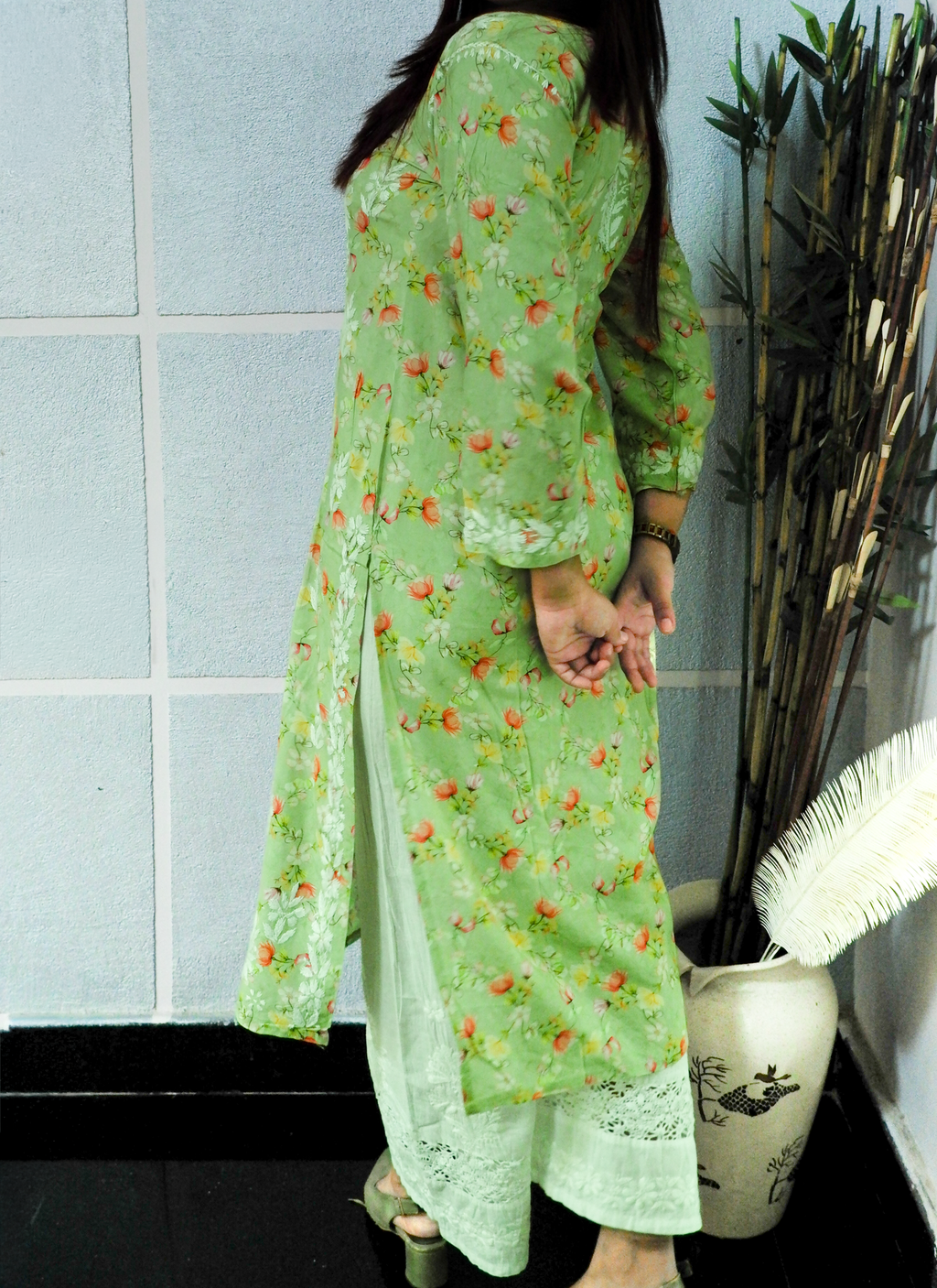 Mint Blossom (Modal Chikan Kurta)