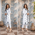 White Black Printed Anarkali Kurti with Floral Detailing for Women | Rajvithi