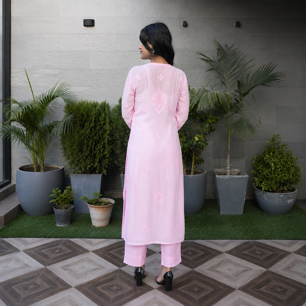 Blush Pink Straight Kurti with Subtle Embroidery