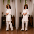 Ivory Straight Chikankari Kurti Set with Minimal Detailing for Women | Rajvithi