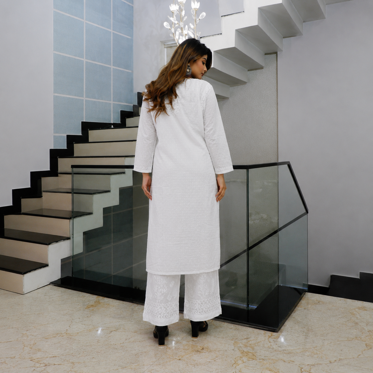 Moonlit Muse White Cotton Chikankari Kurta for Women | Rajvithi