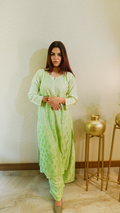 Pistachio Whisper (Chanderi Chikan Kari Kurta &amp; Pant Set)