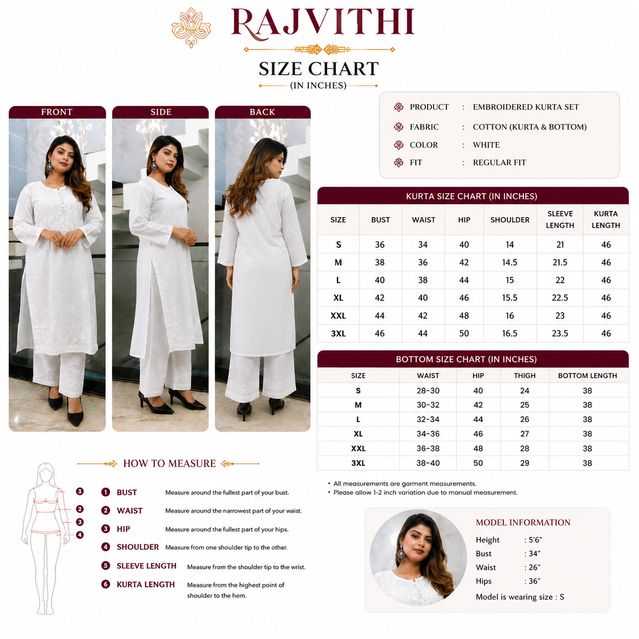 Moonlit Muse White Cotton Chikankari Kurta for Women | Rajvithi