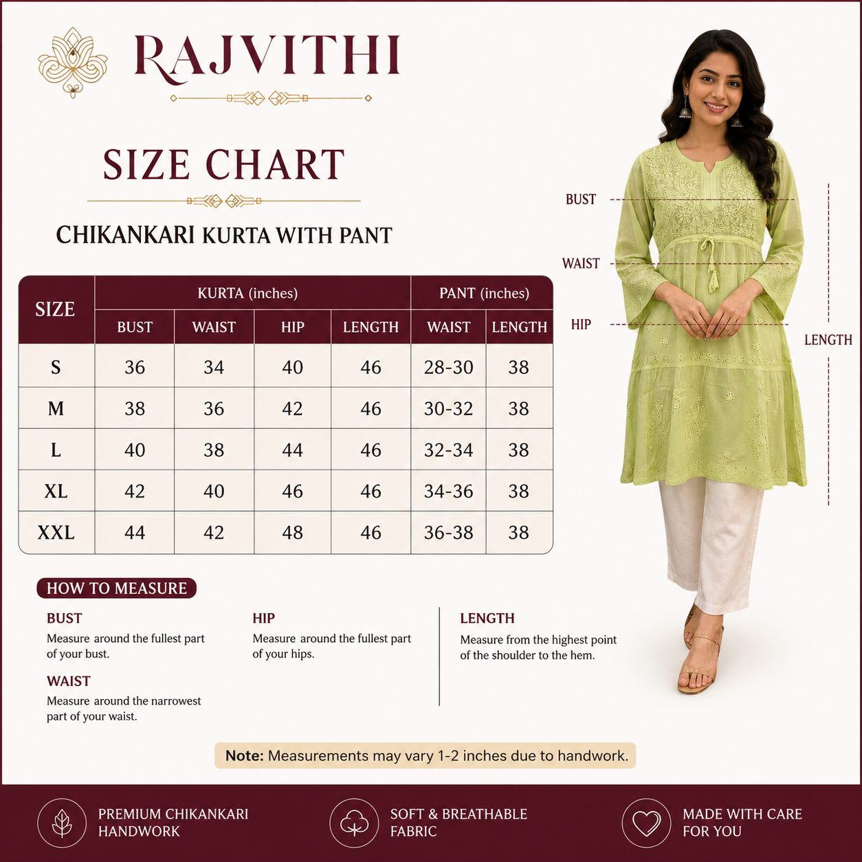 Women's Pista Green Chikankari Kurti | Premium Embroidered A-Line Kurta | Rajvithi
