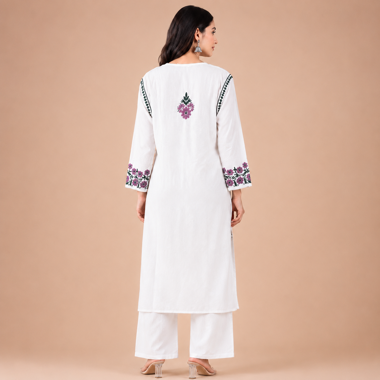 Women's White Rayon Chikankari Kurti | Rajvithi