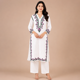 Women's White Rayon Chikankari Kurti | Rajvithi