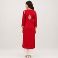Women's Sindoori Red Rayon Chikankari Kurti | Rajvithi
