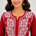 Women's Sindoori Red Rayon Chikankari Kurti | Rajvithi